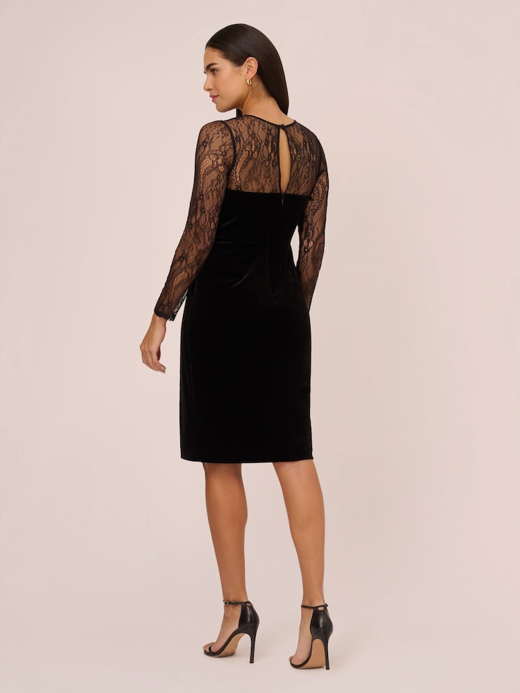 Aidan by Adrianna Papell Velvet Cocktail Black Dress - Image 2 of 8