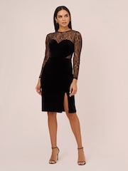 Aidan by Adrianna Papell Velvet Cocktail Black Dress - Image 4 of 8