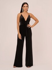 Aidan by Adrianna Papell Goop Dot Velvet Black Jumpsuit - Image 1 of 7