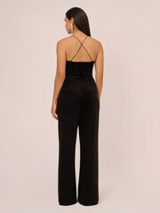 Aidan by Adrianna Papell Goop Dot Velvet Black Jumpsuit - Image 2 of 7
