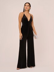 Aidan by Adrianna Papell Goop Dot Velvet Black Jumpsuit - Image 3 of 7