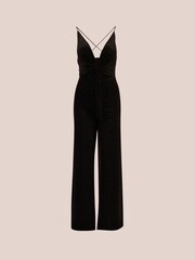 Aidan by Adrianna Papell Goop Dot Velvet Black Jumpsuit - Image 6 of 7