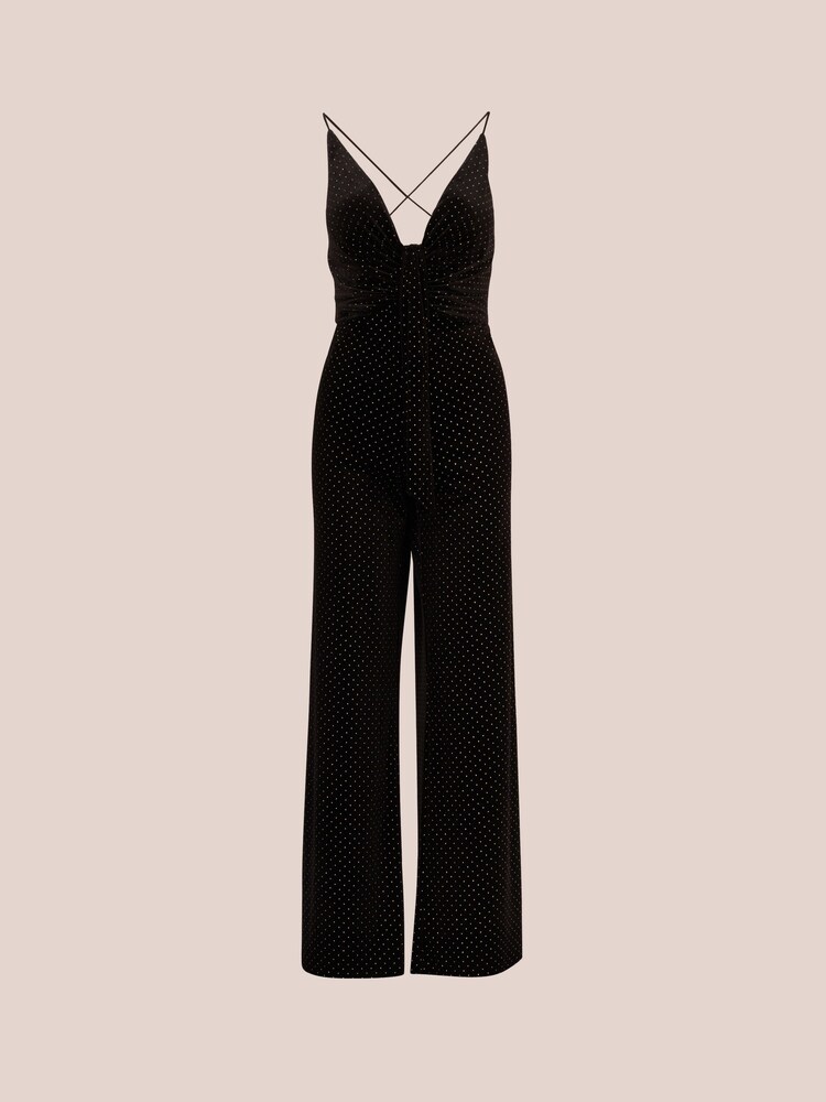 Aidan by Adrianna Papell Goop Dot Velvet Black Jumpsuit - Image 6 of 7