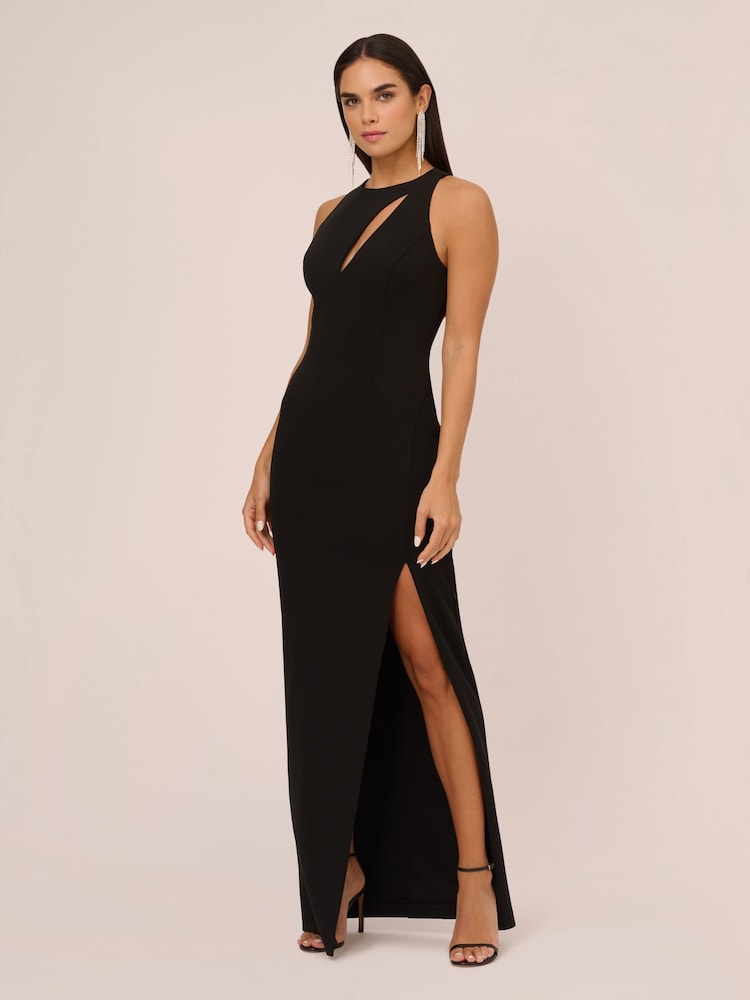 Aidan by Adrianna Papell Sleeveless Knit Crepe Black Gown - Image 3 of 7