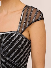 Adrianna Papell Studio Beaded Cap Sleeve Black Gown - Image 4 of 6