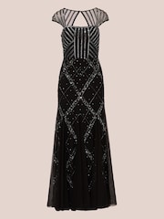 Adrianna Papell Studio Beaded Cap Sleeve Black Gown - Image 5 of 6
