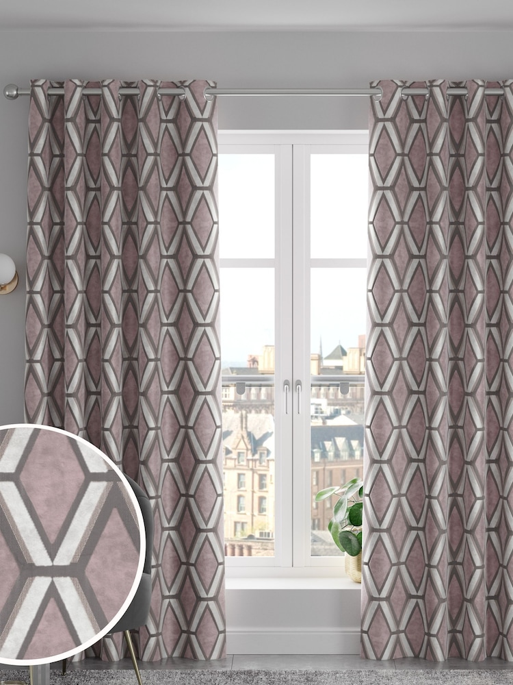 Blush Pink Collection Luxe Heavyweight Geometric Cut Velvet Made To Measure Curtains - Image 1 of 8