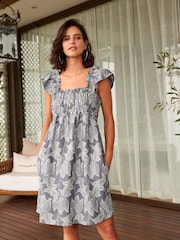 Blue Leaf Print Summer Dress - Image 1 of 7
