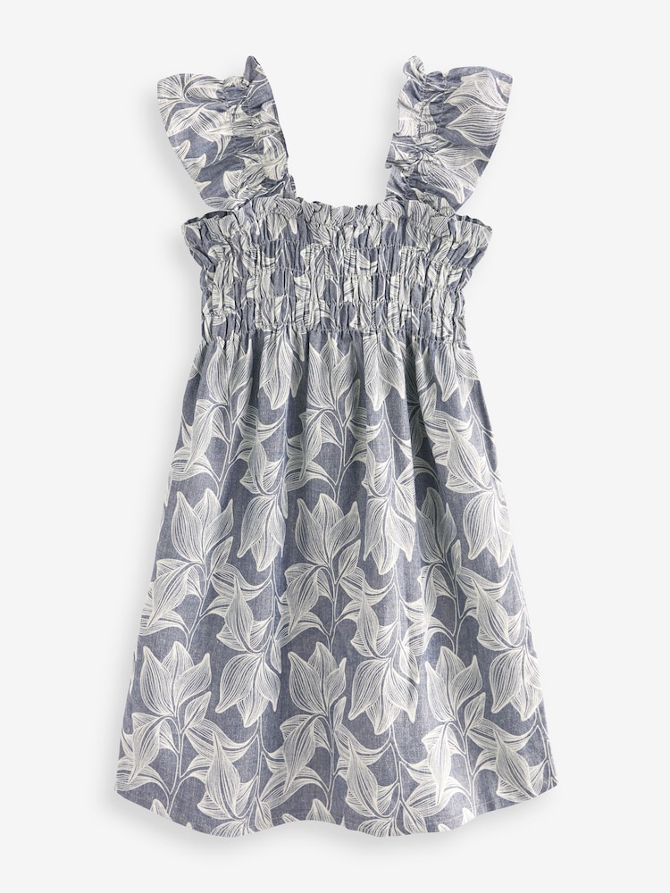 Blue Leaf Print Summer Dress - Image 7 of 7