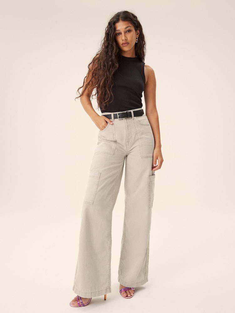 Stone Utility Cargo Wide Leg Jeans - Image 1 of 7 Stone Utility Cargo Wide Leg Jeans - Image 1 of 7