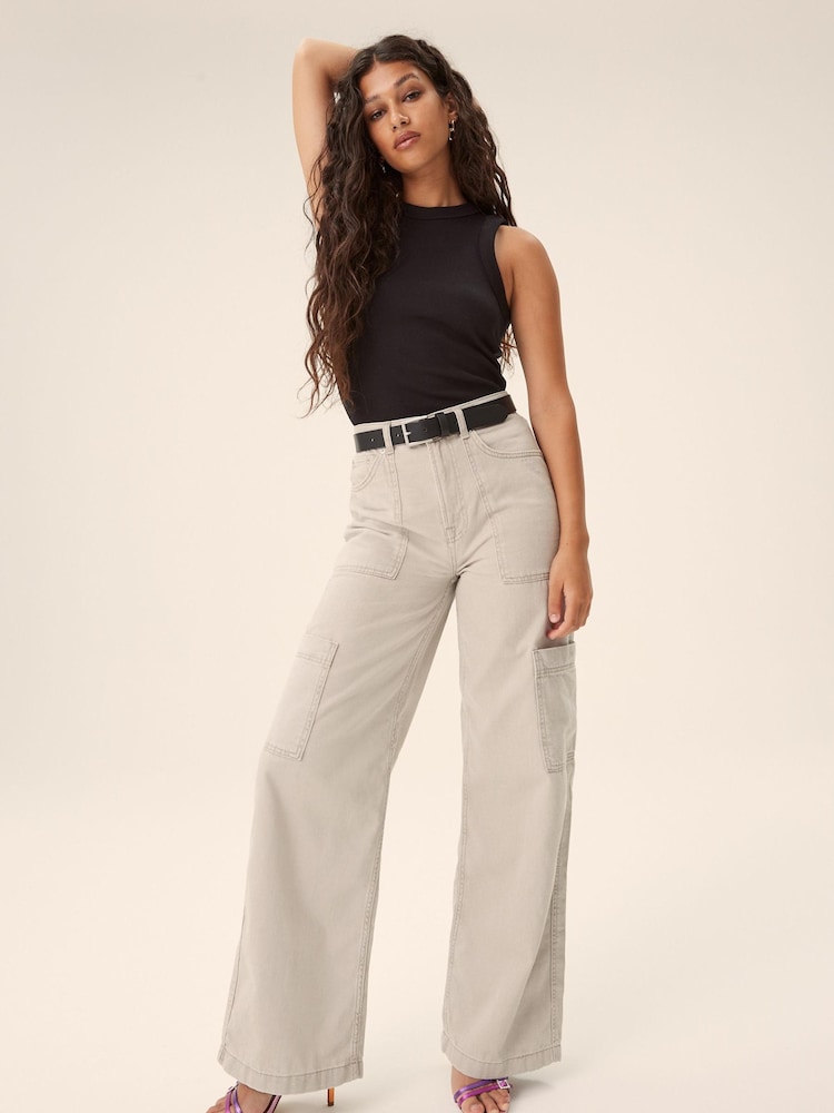Stone Utility Cargo Wide Leg Jeans - Image 2 of 7 Stone Utility Cargo Wide Leg Jeans - Image 2 of 7
