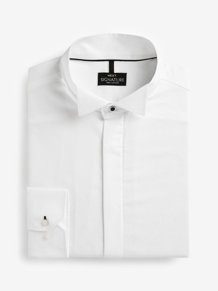 White Signature Textured Wing Collar Single Cuff Dress Shirt - Image 1 of 3