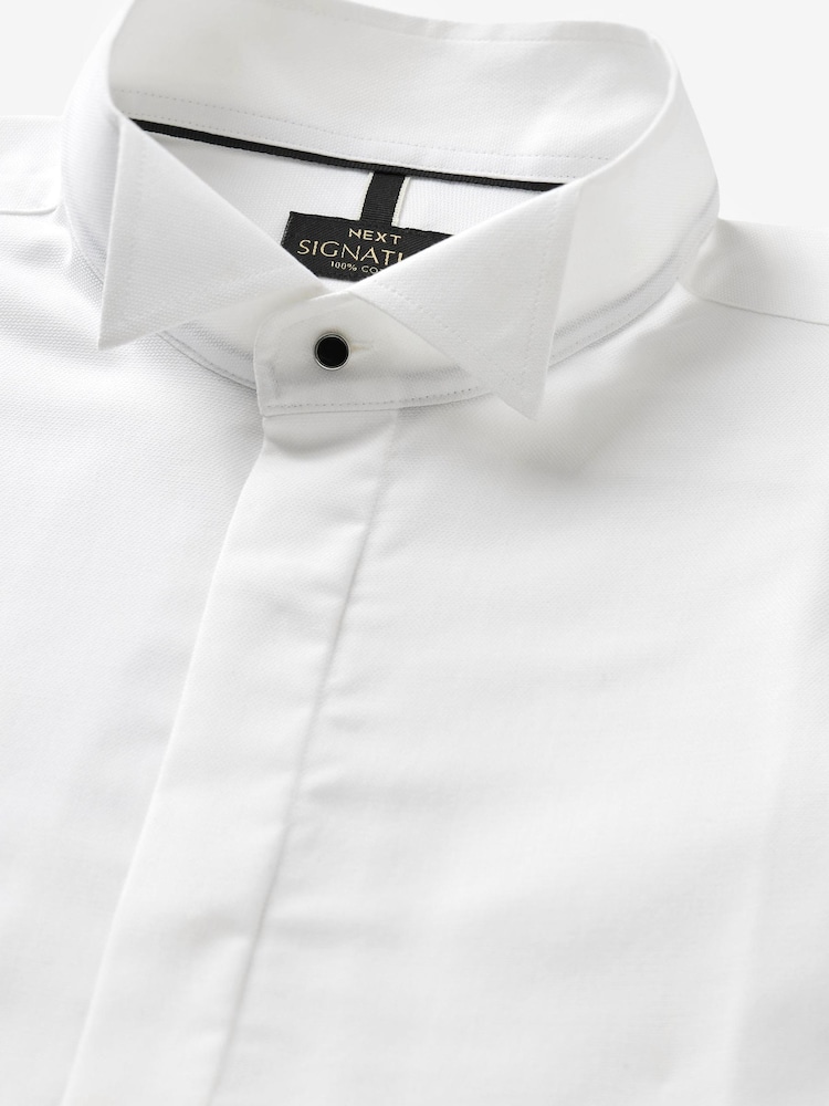 White Signature Textured Wing Collar Single Cuff Dress Shirt - Image 2 of 3