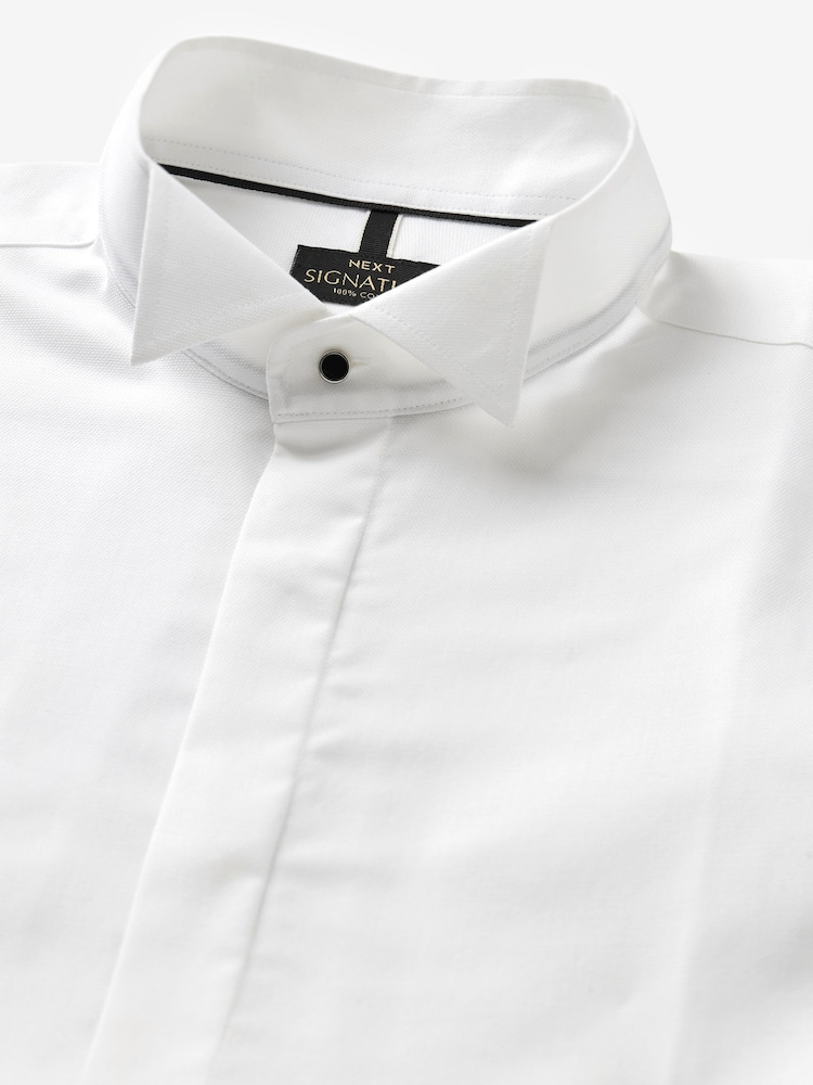 White Slim Fit Pleated Double Cuff Dress Shirt - Image 2 of 3