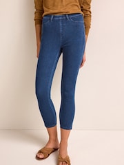 Dark Blue Denim Cropped Denim Jersey Capri Leggings - Image 1 of 6