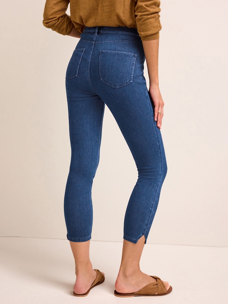 Dark Blue Denim Cropped Denim Jersey Capri Leggings - Image 3 of 6