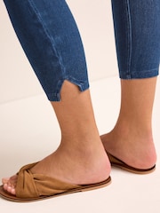 Dark Blue Denim Cropped Denim Jersey Capri Leggings - Image 5 of 6