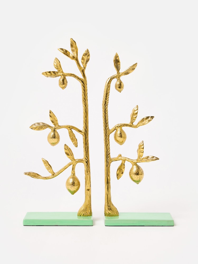 Oliver Bonas Gold Lemon Tree Metal Book Ends - Image 1 of 5