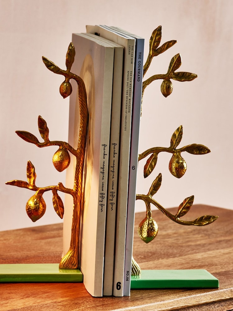 Oliver Bonas Gold Lemon Tree Metal Book Ends - Image 2 of 5