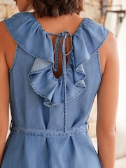 Blue Button Through TENCEL™ Playsuit - Image 3 of 4