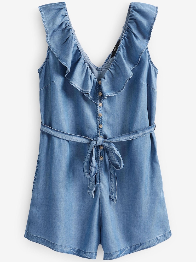 Blue Button Through TENCEL™ Playsuit - Image 4 of 4 Blue Button Through TENCEL™ Playsuit - Image 4 of 4