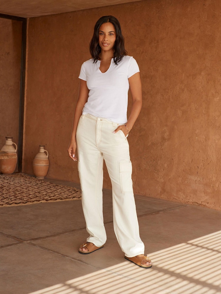 Ecru White Denim Cargo Trousers - Image 1 of 4