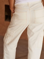 Ecru White Denim Cargo Trousers - Image 2 of 4