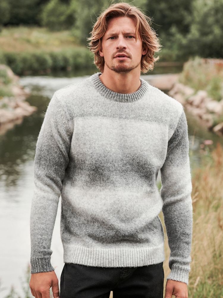 Monochrome Regular Brushed Ombre Crew Jumper - Image 1 of 7