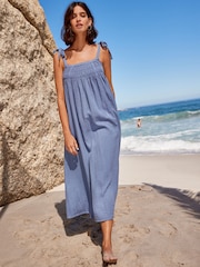 Blue Tie Strap Maxi Summer Dress - Image 2 of 6
