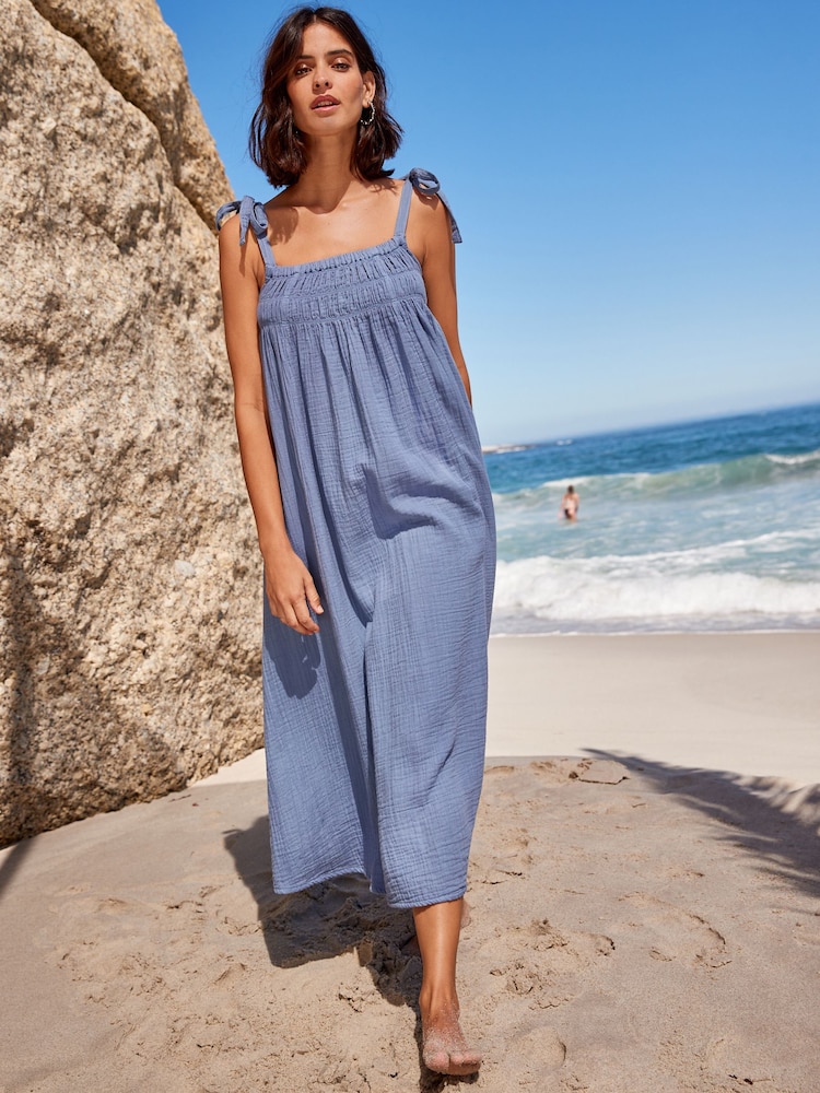 Blue Tie Strap Maxi Summer Dress - Image 2 of 6