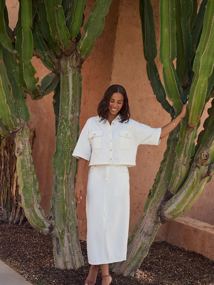 White Cropped Denim Shirt - Image 2 of 5