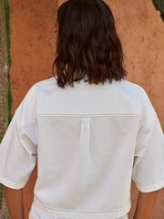 White Cropped Denim Shirt - Image 3 of 5