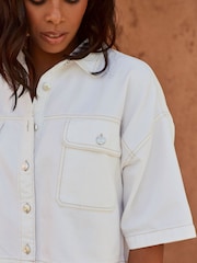 White Cropped Denim Shirt - Image 4 of 5