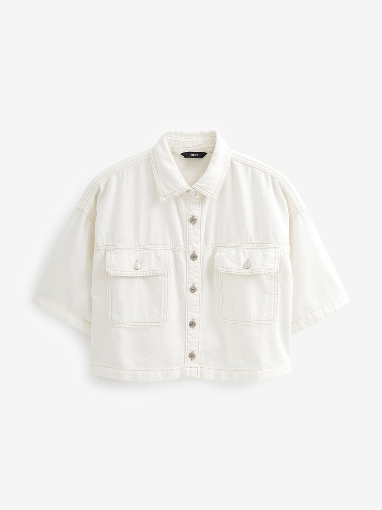 White Cropped Denim Shirt - Image 5 of 5