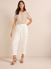 Ecru Linen Blend Cargo Taper Trousers - Image 1 of 7
