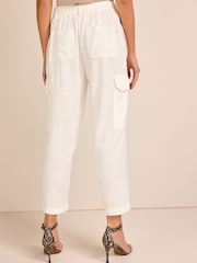 Ecru Linen Blend Cargo Taper Trousers - Image 2 of 7