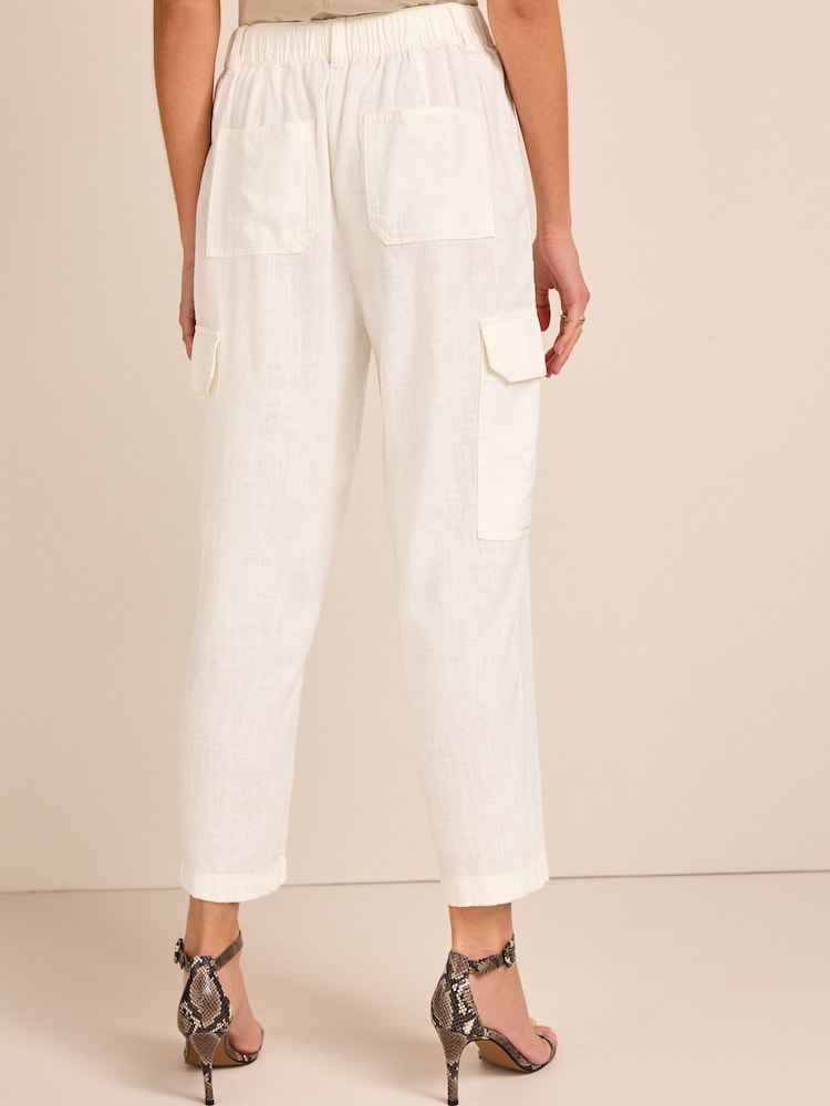 Ecru Linen Blend Cargo Taper Trousers - Image 2 of 7