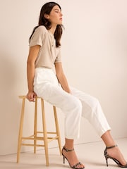 Ecru Linen Blend Cargo Taper Trousers - Image 5 of 7