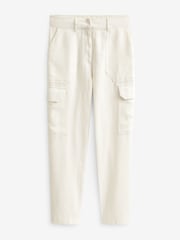 Ecru Linen Blend Cargo Taper Trousers - Image 6 of 7