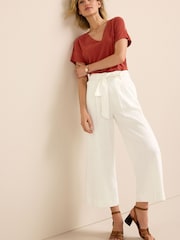 White Linen Blend Tie Waist Crop Trousers - Image 1 of 5