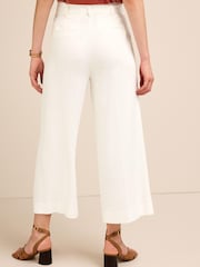 White Linen Blend Tie Waist Crop Trousers - Image 3 of 5