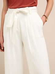 White Linen Blend Tie Waist Crop Trousers - Image 4 of 5