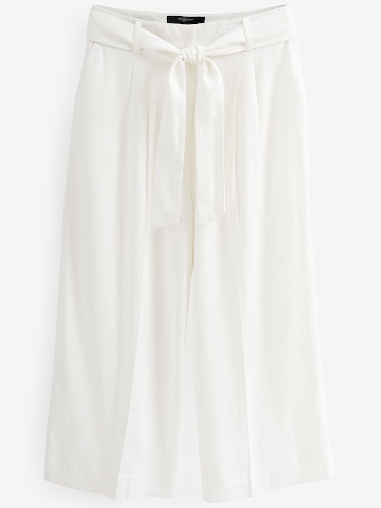 White Linen Blend Tie Waist Crop Trousers - Image 5 of 5