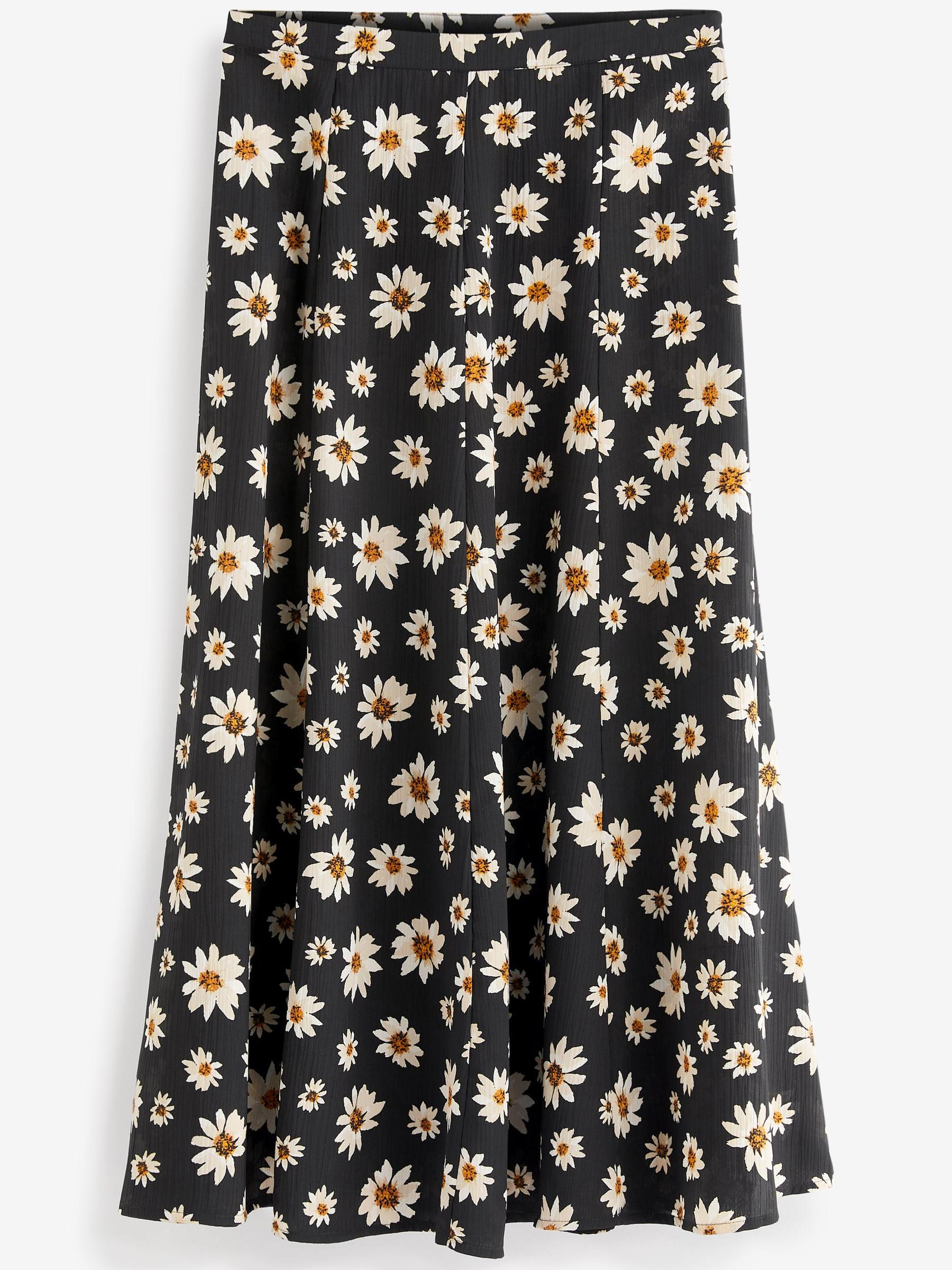 Buy Black Daisy Print Panelled Midi Textured Skirt from Next