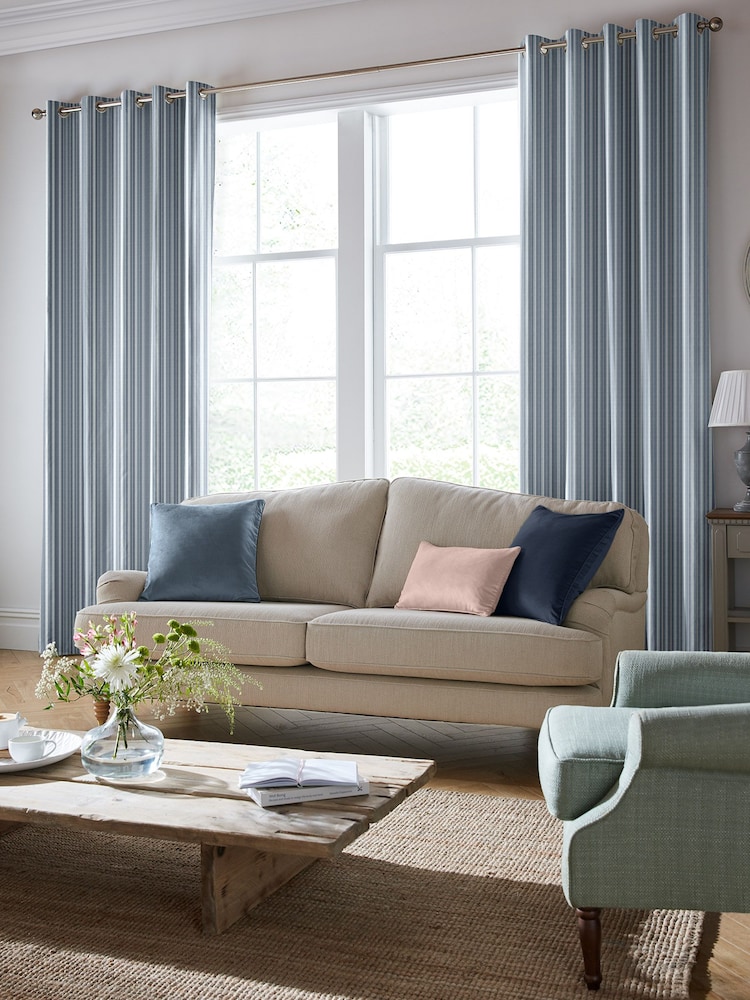 Laura Ashley Seaspray 100% Cotton Suffolk Stripe Made To Measure Curtains - Image 1 of 10