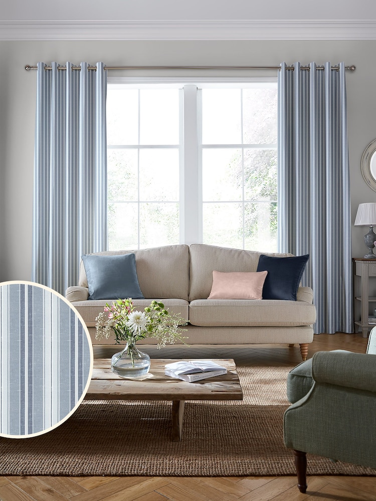 Laura Ashley Seaspray 100% Cotton Suffolk Stripe Made To Measure Curtains - Image 2 of 10