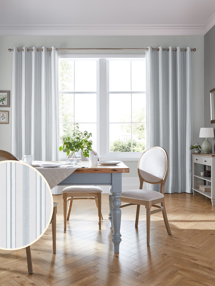 Laura Ashley Slate 100% Cotton Suffolk Stripe Made To Measure Curtains - Image 1 of 9