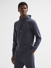 Reiss Airforce Blue Fabien Plain Interlock Jersey Drawstring Hoodie - Image 1 of 6