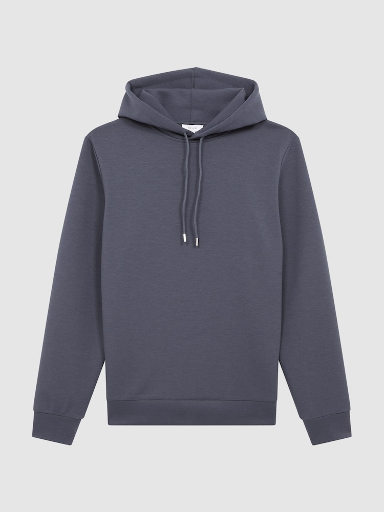 Reiss Airforce Blue Fabien Plain Interlock Jersey Drawstring Hoodie - Image 2 of 6