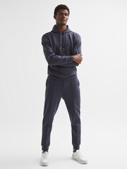 Reiss Airforce Blue Fabien Plain Interlock Jersey Drawstring Hoodie - Image 3 of 6
